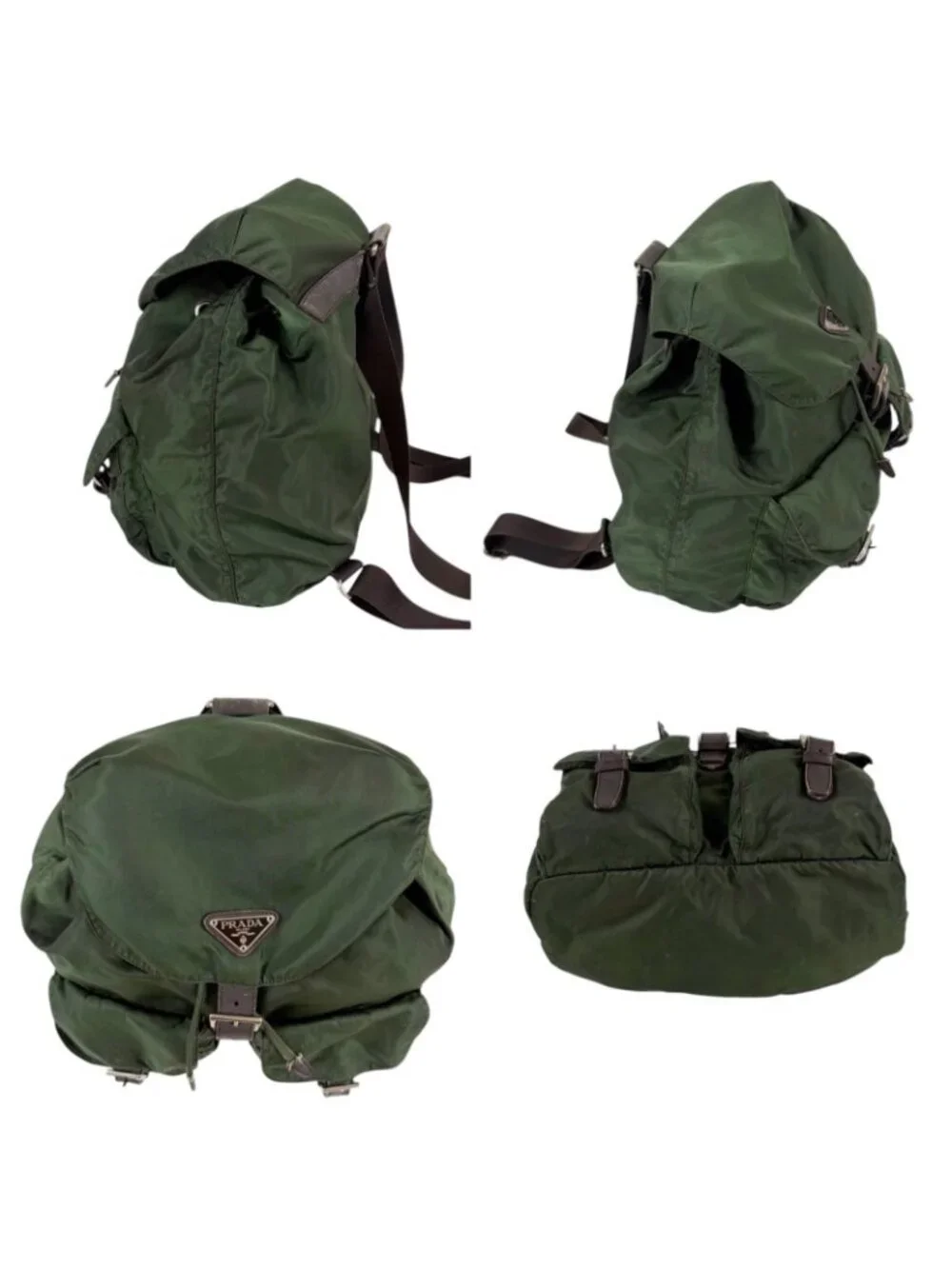 Prada Triangle Logo Backpack Tessuto Nylon Khaki Green